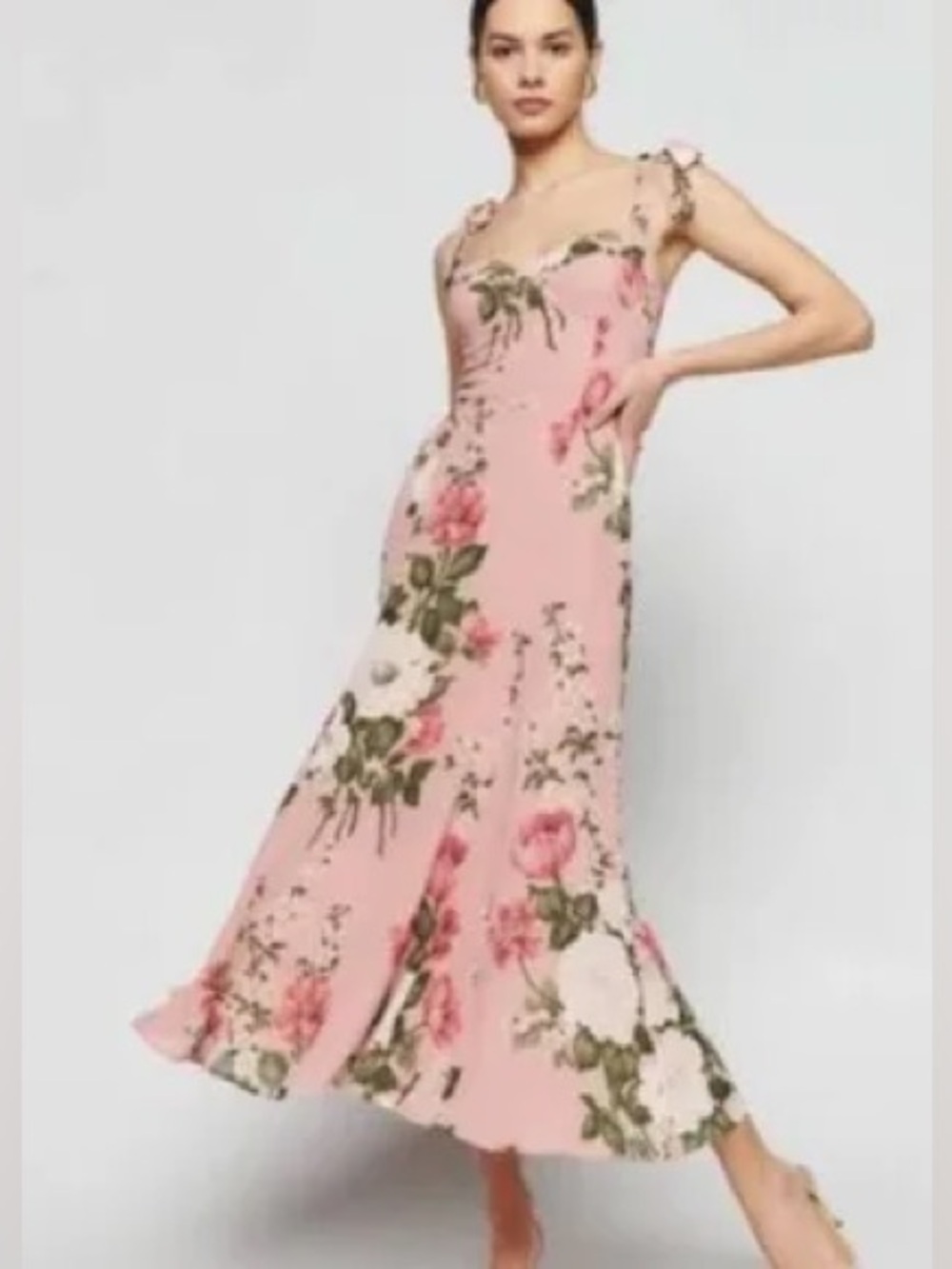 Reformation Nadira Floral Tie-Shoulder Pink Maxi Dress